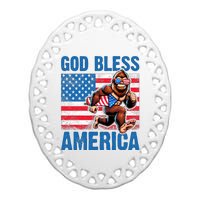 Bigfoot Holding Firework God Bless America Ceramic Oval Ornament