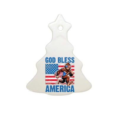 Bigfoot Holding Firework God Bless America Ceramic Tree Ornament