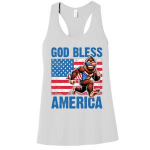 Bigfoot Holding Firework God Bless America Women's Racerback Tank