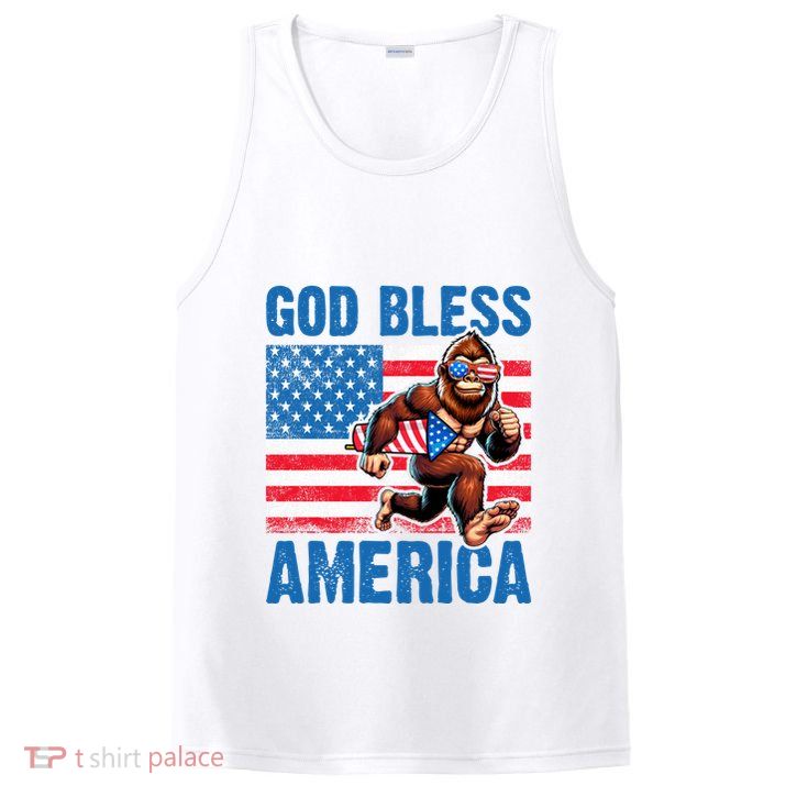 Bigfoot Holding Firework God Bless America PosiCharge Competitor Tank