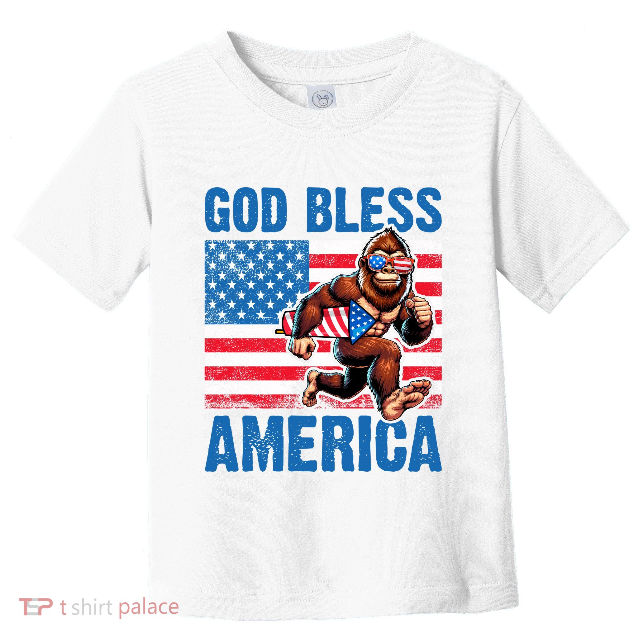 Bigfoot Holding Firework God Bless America Toddler T-Shirt