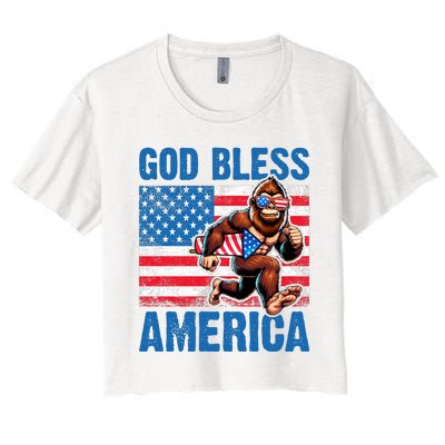 Bigfoot Holding Firework God Bless America Women's Crop Top Tee