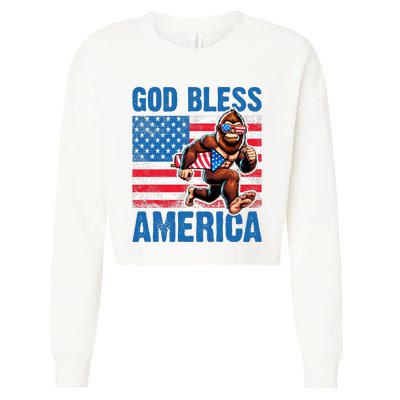 Bigfoot Holding Firework God Bless America Cropped Pullover Crew