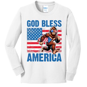 Bigfoot Holding Firework God Bless America Kids Long Sleeve Shirt