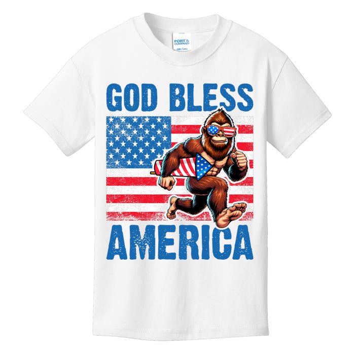 Bigfoot Holding Firework God Bless America Kids T-Shirt