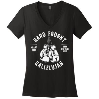 Brandon Hard Fought Hallelujah Praise Jesus Lake Merch .Png Women's V-Neck T-Shirt