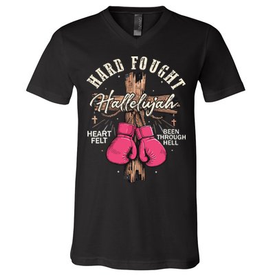 Brandon Hard Fought Hallelujah Praise Jesus V-Neck T-Shirt
