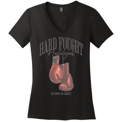 Brandon Hard Fought Hallelujah Praise Jesus Lake Merch Women's V-Neck T-Shirt