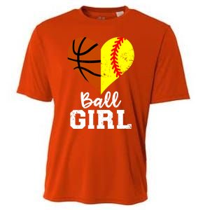 Ball Heart Funny Softball Basketball Gift Cooling Performance Crew T-Shirt