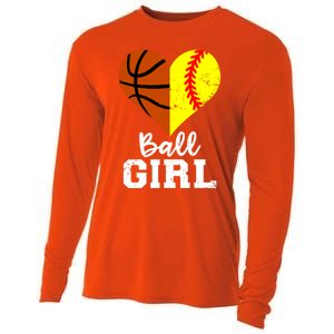 Ball Heart Funny Softball Basketball Gift Cooling Performance Long Sleeve Crew