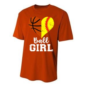 Ball Heart Funny Softball Basketball Gift Performance Sprint T-Shirt