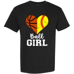 Ball Heart Funny Softball Basketball Gift Garment-Dyed Heavyweight T-Shirt