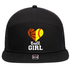 Ball Heart Funny Softball Basketball Gift 7 Panel Mesh Trucker Snapback Hat