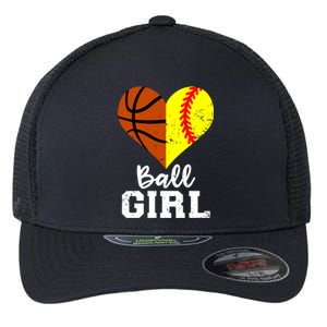 Ball Heart Funny Softball Basketball Gift Flexfit Unipanel Trucker Cap