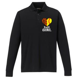 Ball Heart Funny Softball Basketball Gift Performance Long Sleeve Polo