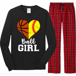 Ball Heart Funny Softball Basketball Gift Long Sleeve Pajama Set