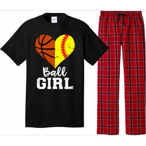 Ball Heart Funny Softball Basketball Gift Pajama Set