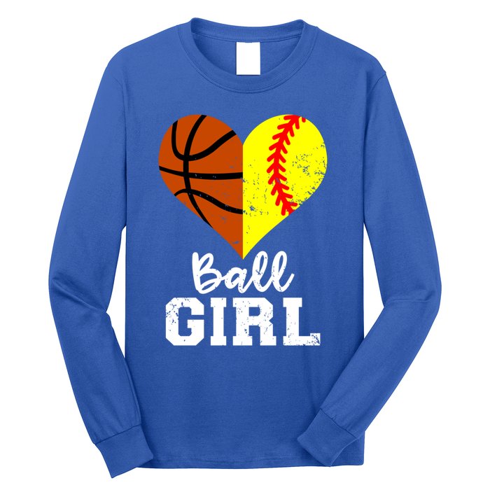 Ball Heart Funny Softball Basketball Gift Long Sleeve Shirt