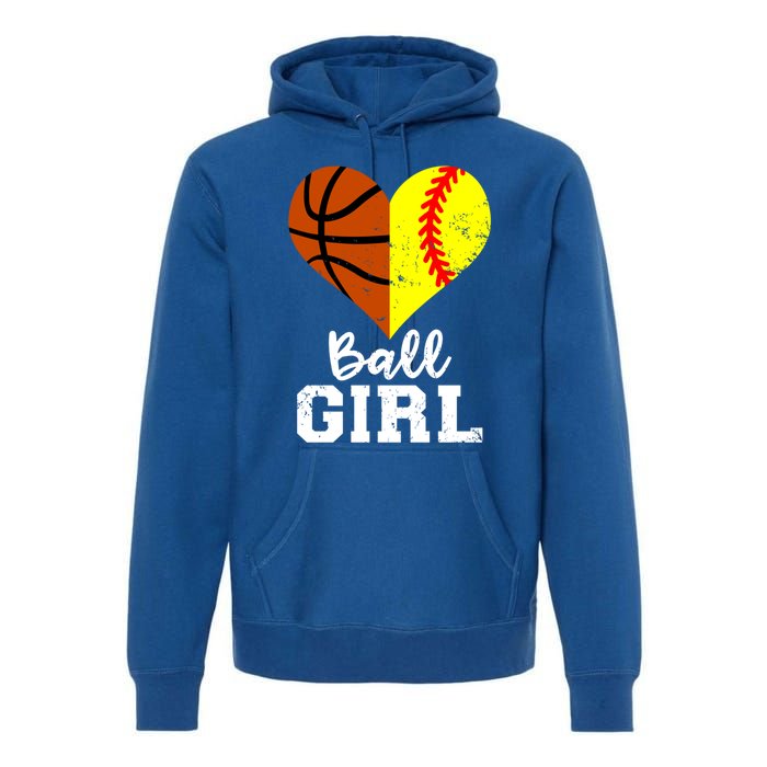 Ball Heart Funny Softball Basketball Gift Premium Hoodie