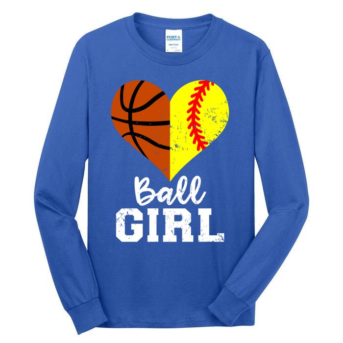 Ball Heart Funny Softball Basketball Gift Tall Long Sleeve T-Shirt