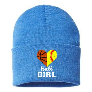 Ball Heart Funny Softball Basketball Gift Sustainable Knit Beanie