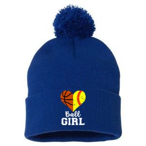 Ball Heart Funny Softball Basketball Gift Pom Pom 12in Knit Beanie