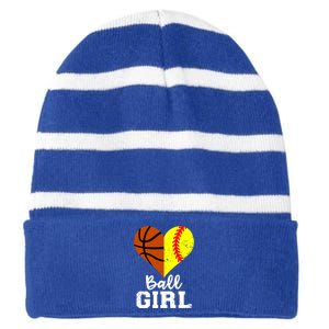 Ball Heart Funny Softball Basketball Gift Striped Beanie with Solid Band