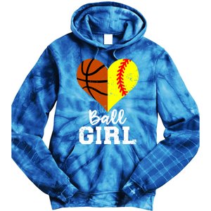 Ball Heart Funny Softball Basketball Gift Tie Dye Hoodie