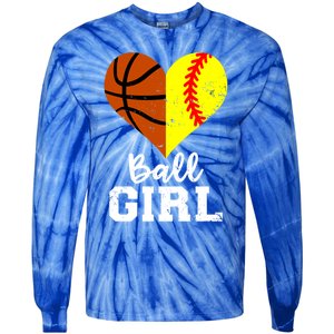 Ball Heart Funny Softball Basketball Gift Tie-Dye Long Sleeve Shirt