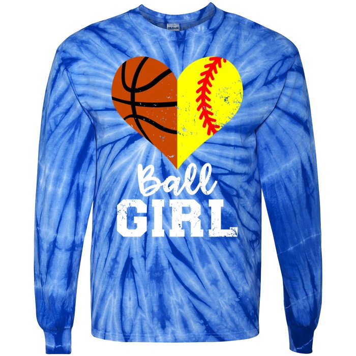 Ball Heart Funny Softball Basketball Gift Tie-Dye Long Sleeve Shirt