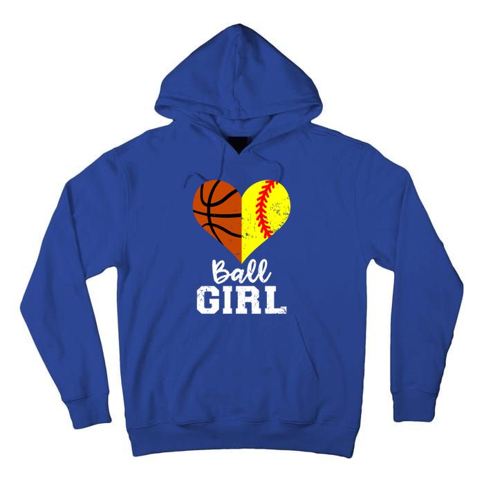 Ball Heart Funny Softball Basketball Gift Tall Hoodie