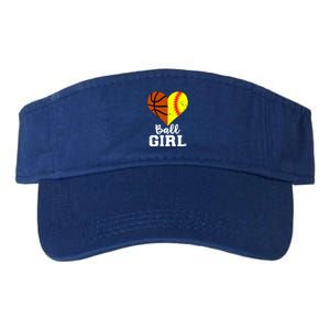 Ball Heart Funny Softball Basketball Gift Valucap Bio-Washed Visor