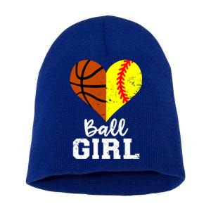 Ball Heart Funny Softball Basketball Gift Short Acrylic Beanie