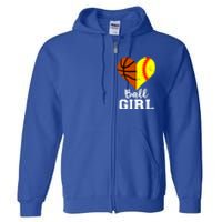 Ball Heart Funny Softball Basketball Gift Full Zip Hoodie