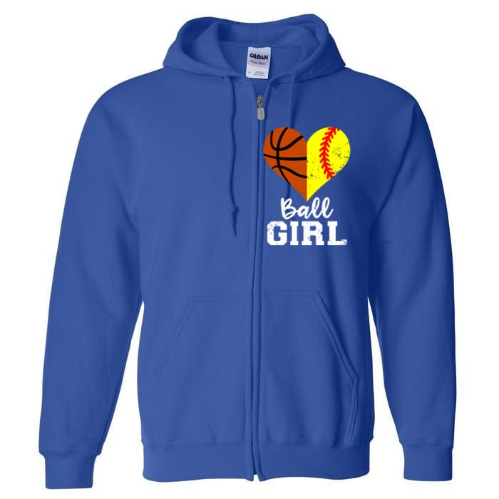 Ball Heart Funny Softball Basketball Gift Full Zip Hoodie