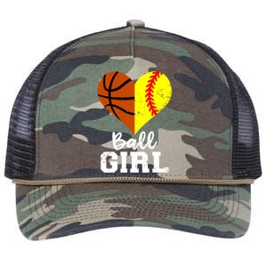 Ball Heart Funny Softball Basketball Gift Retro Rope Trucker Hat Cap