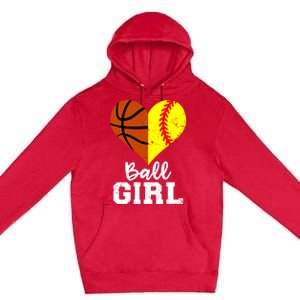 Ball Heart Funny Softball Basketball Gift Premium Pullover Hoodie