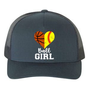 Ball Heart Funny Softball Basketball Gift Yupoong Adult 5-Panel Trucker Hat