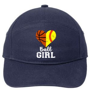 Ball Heart Funny Softball Basketball Gift 7-Panel Snapback Hat