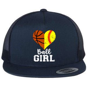 Ball Heart Funny Softball Basketball Gift Flat Bill Trucker Hat