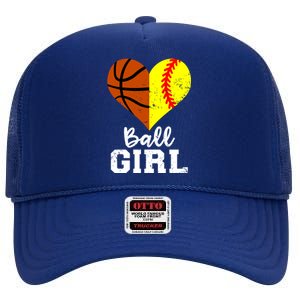 Ball Heart Funny Softball Basketball Gift High Crown Mesh Back Trucker Hat