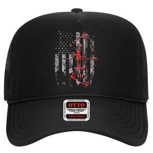 Bow Hunting Flag Archery High Crown Mesh Back Trucker Hat