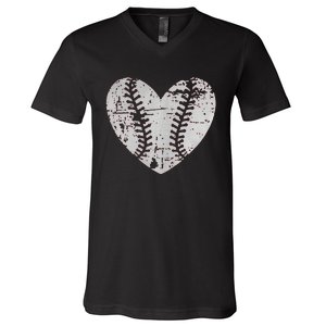 Baseball Heart Father Day Cute Mom Dad Men Women Softball V-Neck T-Shirt