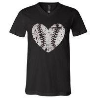 Baseball Heart Father Day Cute Mom Dad Men Women Softball V-Neck T-Shirt