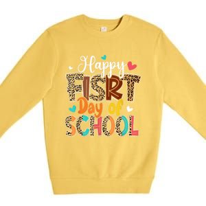 Bleached Happy First Day Of School Teacher Leopard Stundent Premium Crewneck Sweatshirt