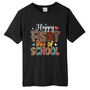 Bleached Happy First Day Of School Teacher Leopard Stundent Tall Fusion ChromaSoft Performance T-Shirt