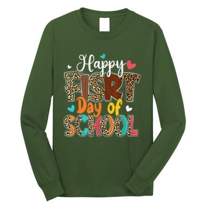 Bleached Happy First Day Of School Teacher Leopard Stundent Long Sleeve Shirt