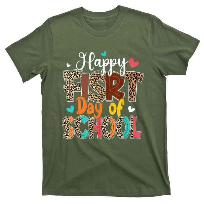 Bleached Happy First Day Of School Teacher Leopard Stundent T-Shirt