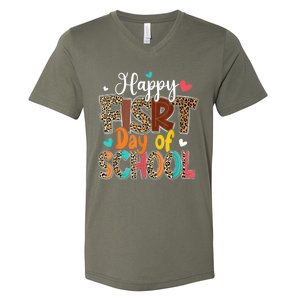 Bleached Happy First Day Of School Teacher Leopard Stundent V-Neck T-Shirt