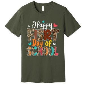 Bleached Happy First Day Of School Teacher Leopard Stundent Premium T-Shirt